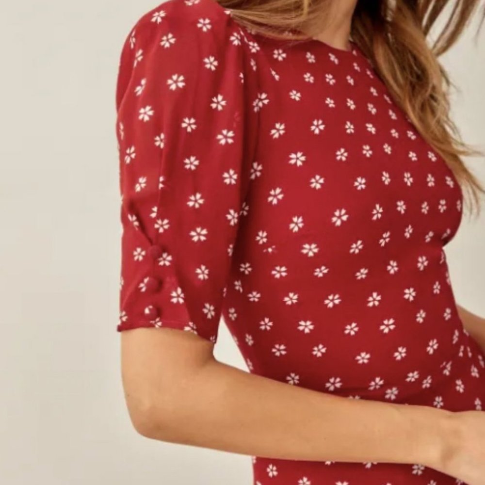 Reformation Bard in Nigella Red Tie Back Neck Mini Dress (842) - Picture 6 of 8